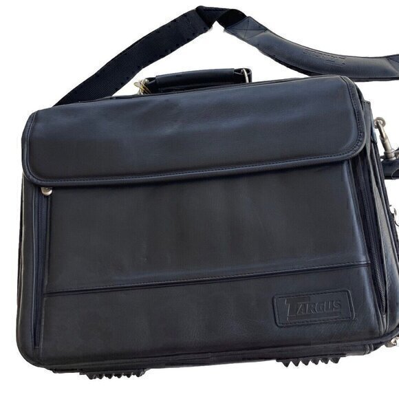 Targus Deluxe 16” Black Leather Laptop Computer Case Model CL95 Multi Zip Pocket - Picture 1 of 16